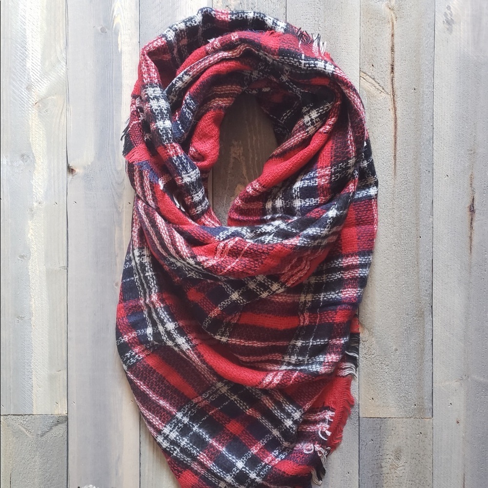 Plaid Blanket Scarf Red NEW